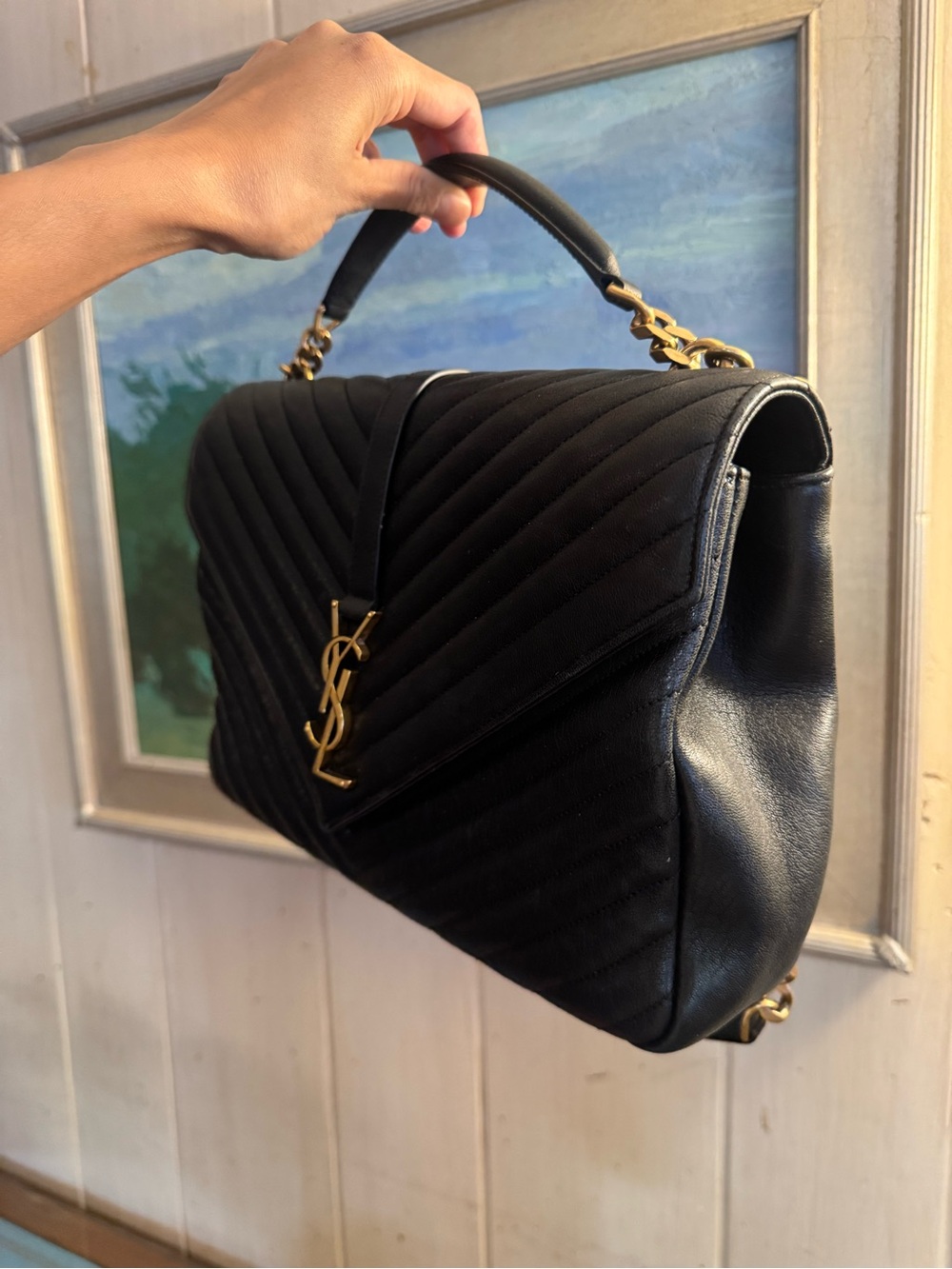 Saint Laurent Black Quilted Leather Satchel with Gold YSL Hardware - Picture 2 of 7